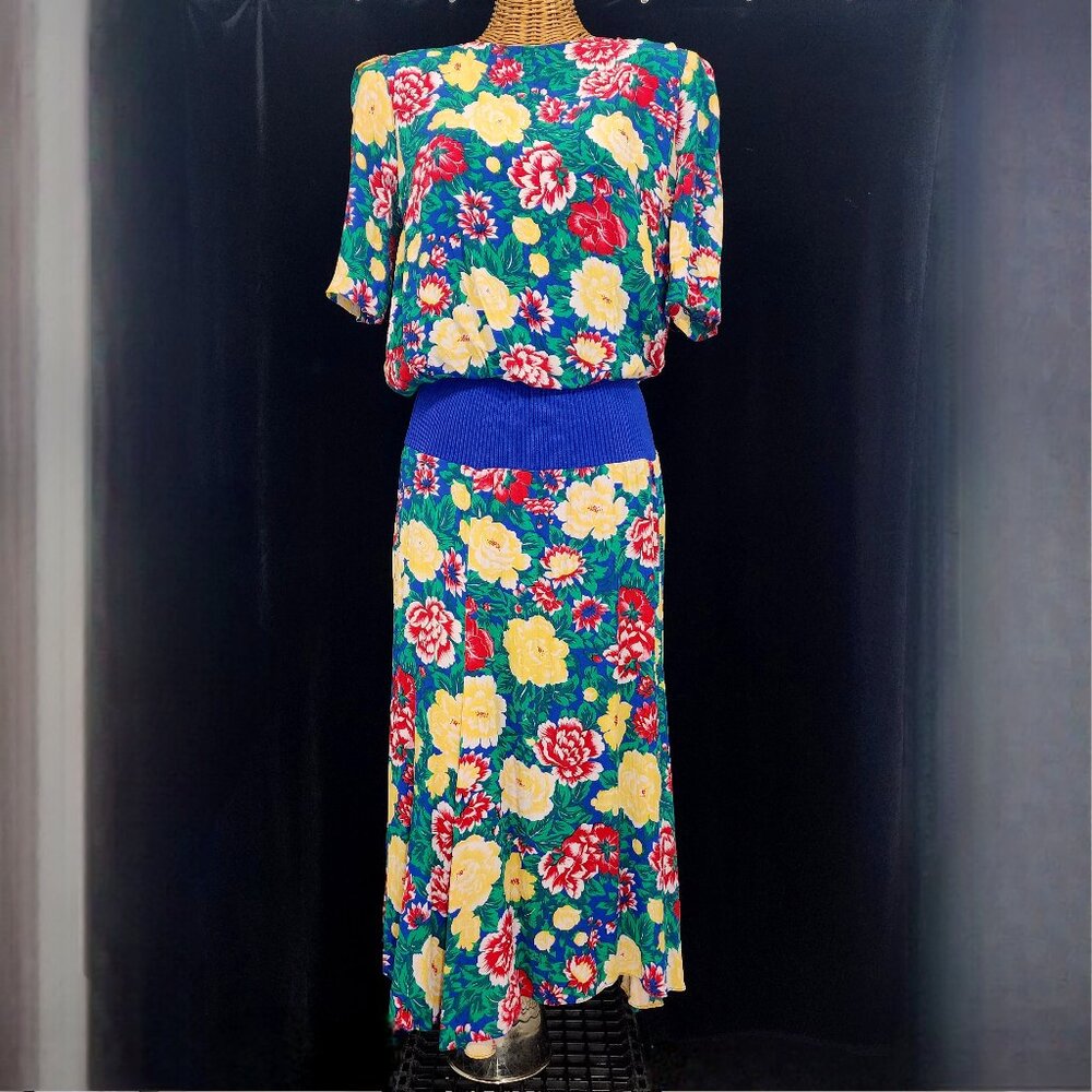 Vintage 70's-80' Handmade Floral Dress 1/2 Sleeve Grandma Special. 40" Chest